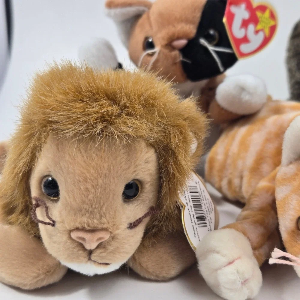 Ty Beanie Babies Lot of 7 Lion Deer Snake Cats Gorilla Mandrill Plush Toys